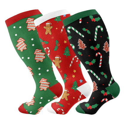 Jolly Christmas Kompressionsstrümpfe in Übergröße (3 Paar) - Mehrfarbig - 4XL - image 1