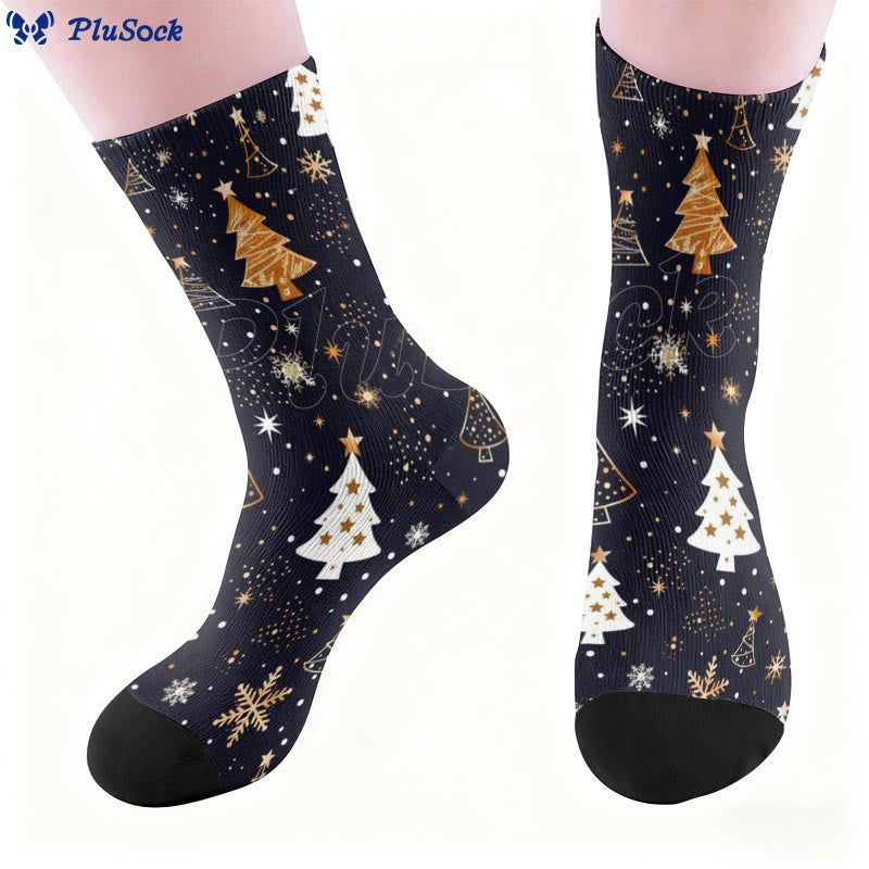 Viertelsocken mit Weihnachtsbaum und Schneeflocke in Übergröße - image 1