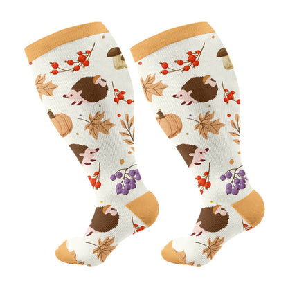 Herbst-Kompressionsstrümpfe mit Igelmotiv in Übergröße - Gelb - 4XL - image 6