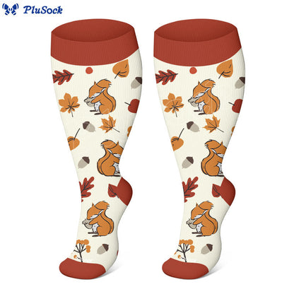 Herbst-Kompressionsstrümpfe mit Igelmotiv in Übergröße - image 4