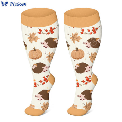Herbst-Kompressionsstrümpfe mit Igelmotiv in Übergröße - image 3