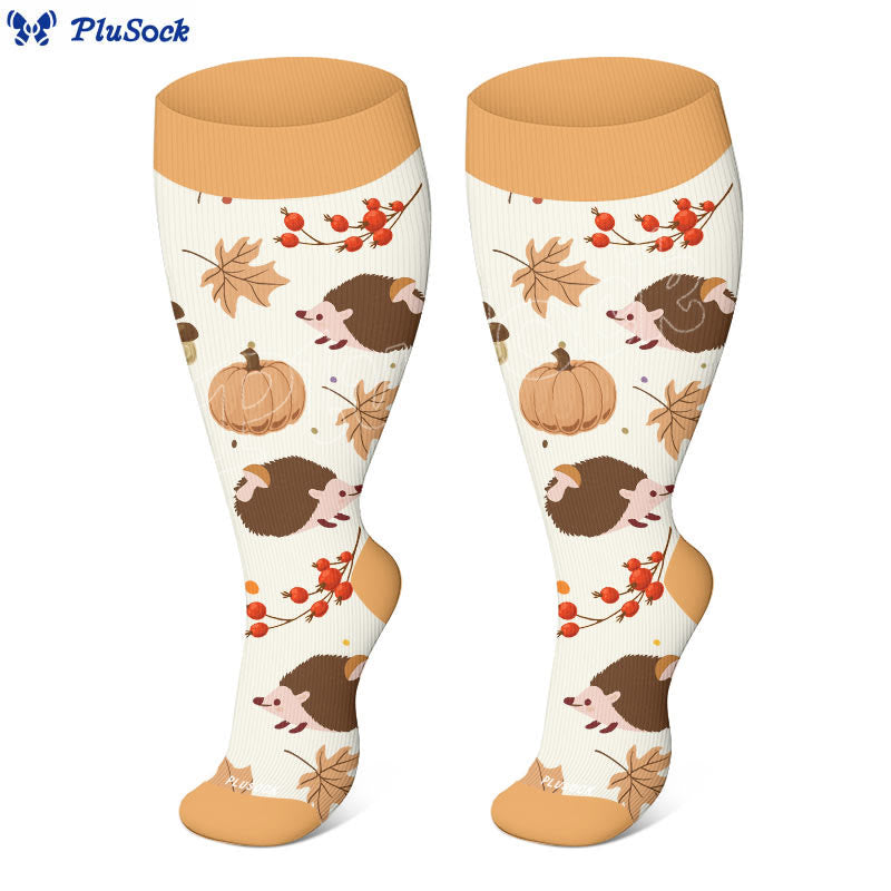 Kompressionsstrümpfe mit Herbstigelmotiv in Übergröße - image 3