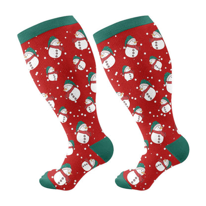 Kompressionsstrümpfe mit Schneemann, Elch und Lebkuchenmann in Übergröße - Rot - 4XL - image 5