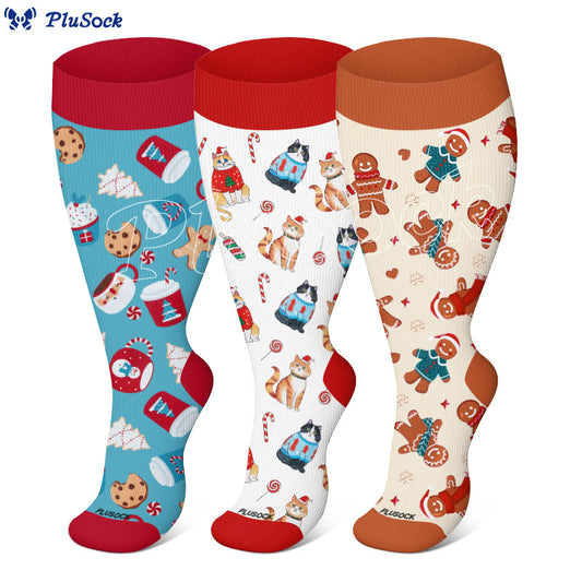 Entzückende Weihnachts-Kompressionsstrümpfe in Übergröße (3 Paar) - image 0