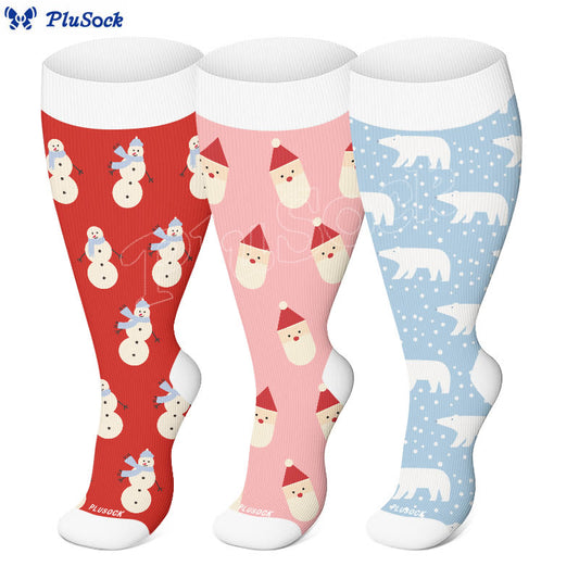 Übergröße, süße Bären-Kompressionsstrümpfe mit Weihnachtsmann-Motiv (3 Paar) - image 0