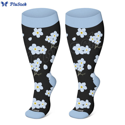 Kompressionsstrümpfe mit blauer Blume und Libelle in Übergröße (3 Paar) - image 2