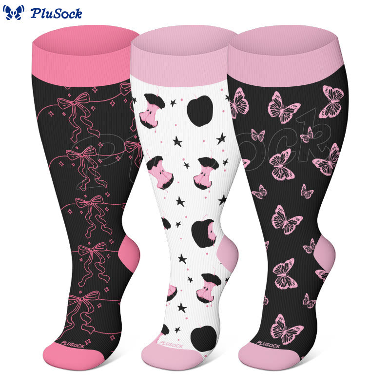 Plusock Kompressionsstrümpfe mit Rosa Schleifen in Übergröße (3 Paar) - image 0