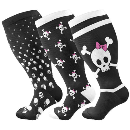 Halloween-Kompressionsstrümpfe mit großem Totenkopf-Print in Übergröße - image 10