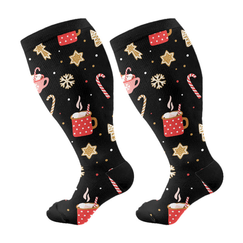 Plusock Kompressionsstrümpfe in Übergröße mit Zuckerstangenmotiv (3 Paar) - Schwarz (1 Paar) - 4XL - image 5