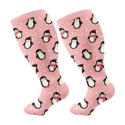 Kompressionsstrümpfe mit Pinguin-, Hirsch- und Kuhmotiven in Übergröße - Rosa - 4XL - image 6
