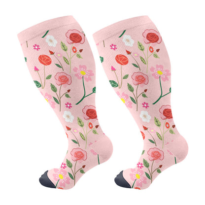 Plusock Kompressionsstrümpfe mit elegantem Blumenmuster in Übergröße (3 Paar) - Rosa - 4XL - image 5