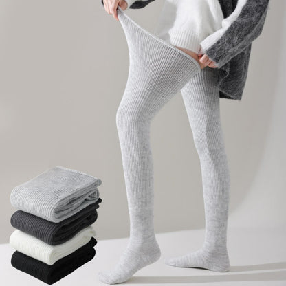 Plusock Plus Size Loose Cotton Thigh High Socks - Hellgrau - One Size - image 2