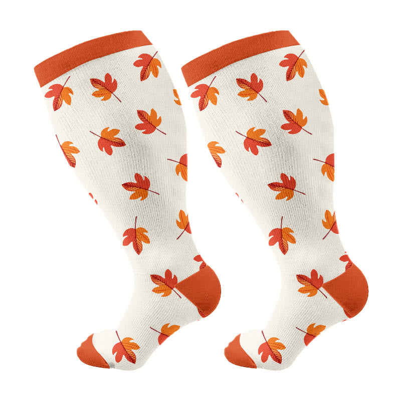 Kompressionsstrümpfe mit Pilz- und Ahornblattmuster in Übergröße - Orange - 4XL - image 5