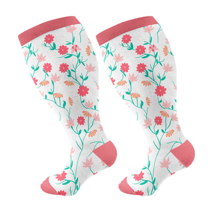 Plusock Kompressionsstrümpfe in Übergröße mit Frühlingsblumen - Rosa - 4XL - image 7