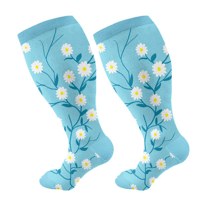 Plusock Kompressionsstrümpfe in Übergröße mit Frühlingsblumen - Blau - 4XL - image 6