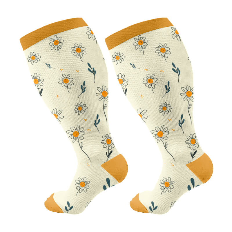 Plusock Kompressionsstrümpfe in Übergröße mit Frühlingsblumen - Gelb - 4XL - image 5
