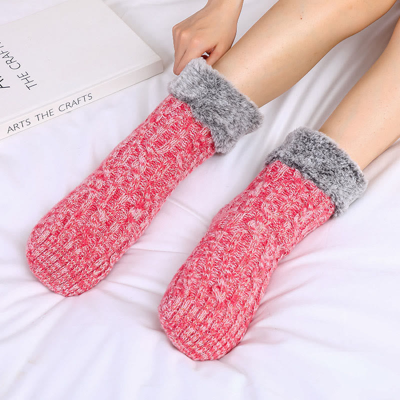 Plusock Plus Size Fleece-Socken mit Bündchen, Haussocken - Rosa - EU39-42(US6-8.5) - image 4