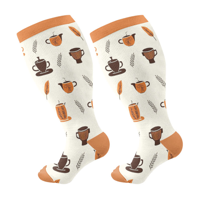 Plus Size Coffee Series Kompressionsstrümpfe - Orange - 4XL - image 6