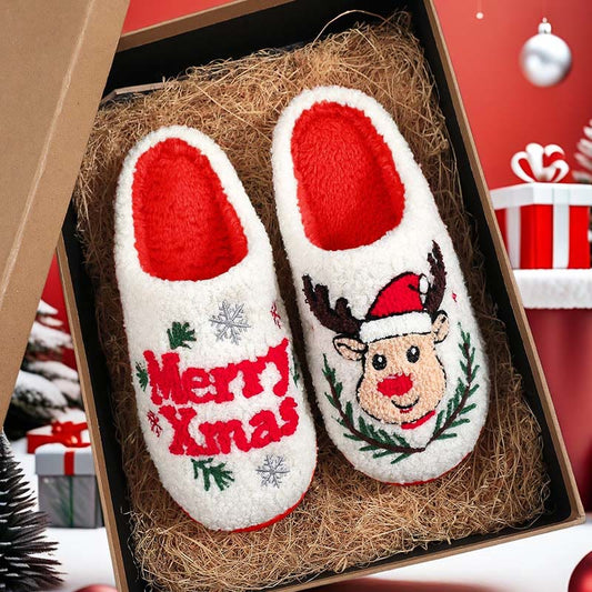 Weihnachtshausschuhe mit Hirschmotiv in Übergröße - Weiß - EU44-45 (US10-11) - image 0