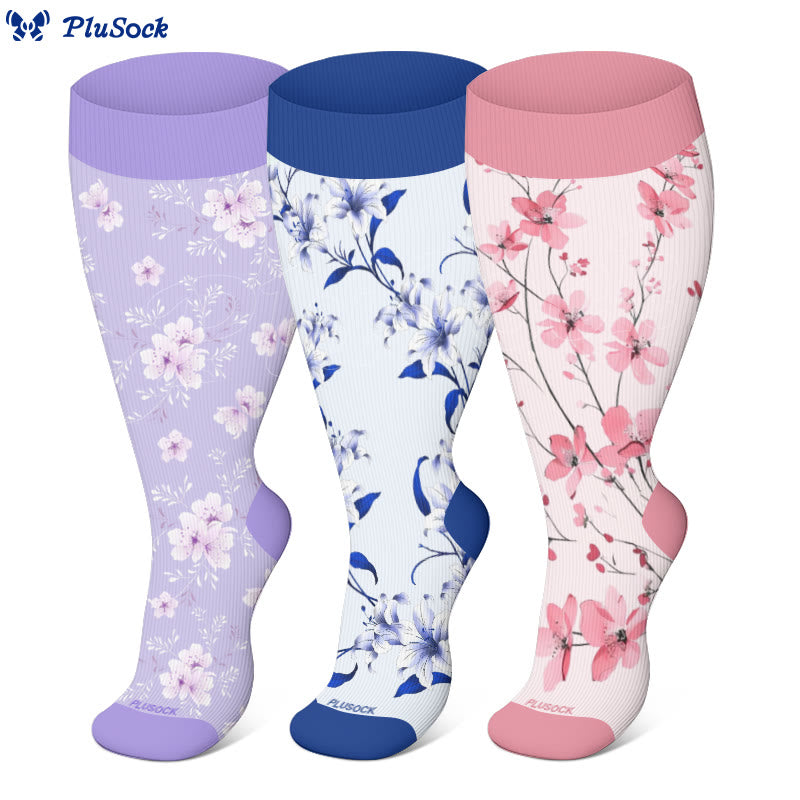 Plusock Plus Size Harmonious Flowers Kompressionsstrümpfe - image 0