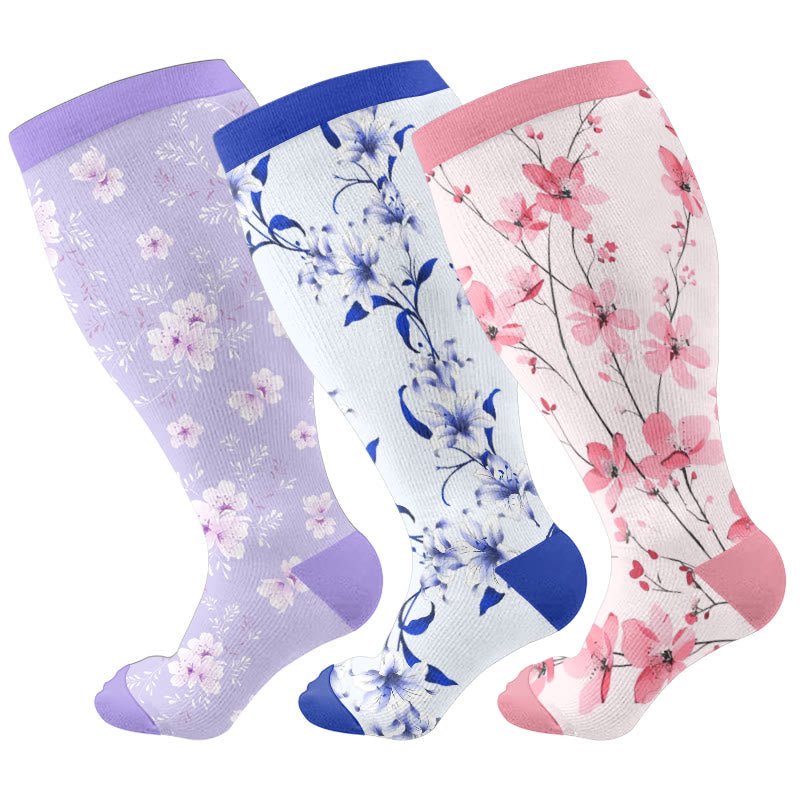 Plusock Plus Size Harmonious Flowers Kompressionsstrümpfe - image 1