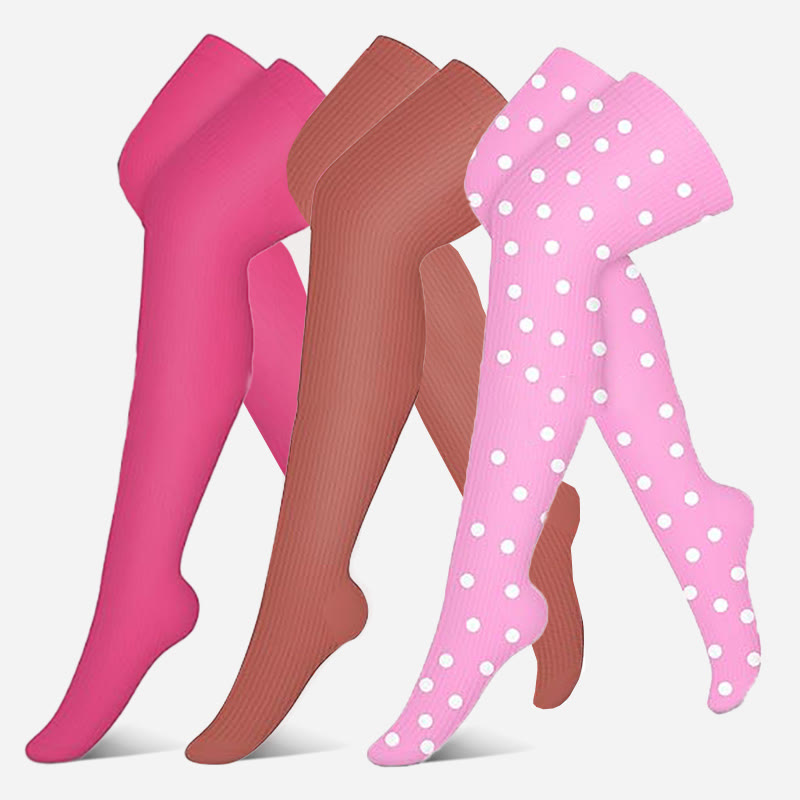 Oberschenkelhohe Kompressionsstrümpfe der Rosa Dots Serie (3 Paar) - Mehrfarbig - S/M - image 0