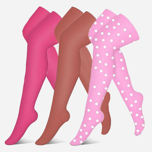 Oberschenkelhohe Kompressionsstrümpfe der Rosa Dots Serie (3 Paar) - Mehrfarbig - S/M - image 0