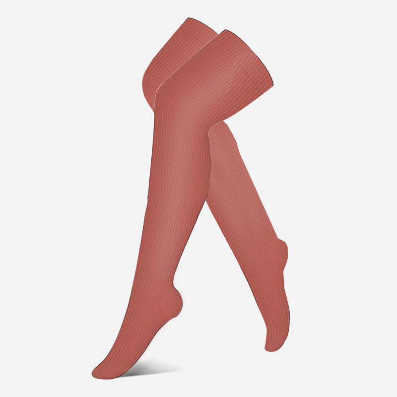 Oberschenkelhohe Kompressionsstrümpfe der Rosa Dots Serie (3 Paar) - Wein - S/M - image 2