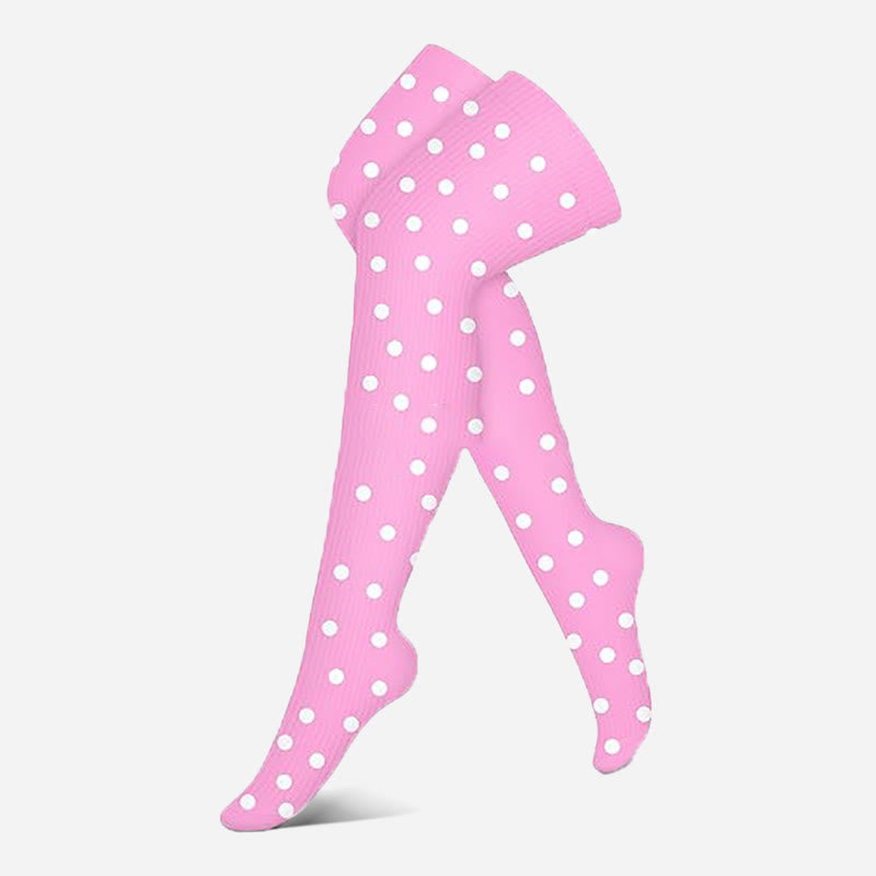 Oberschenkelhohe Kompressionsstrümpfe der Rosa Dots Serie (3 Paar) - Hellrosa - S/M - image 3