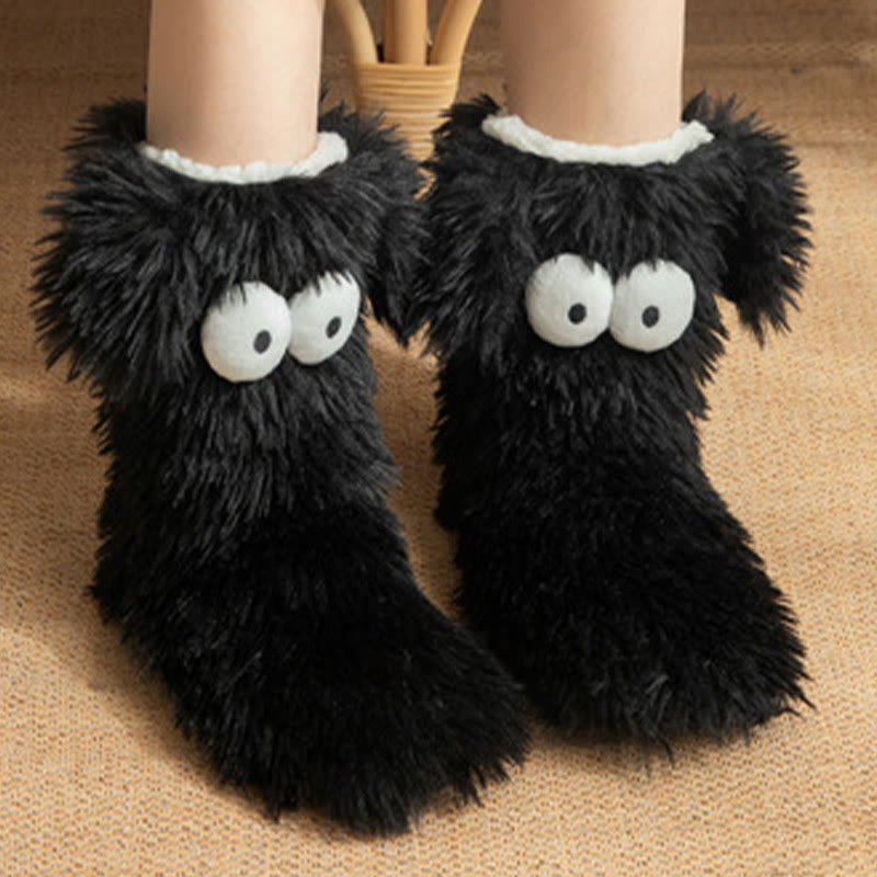 Plus Size Flauschige Monster-Haussocken - Schwarz - EU36-42 (US3-8,5) - image 1