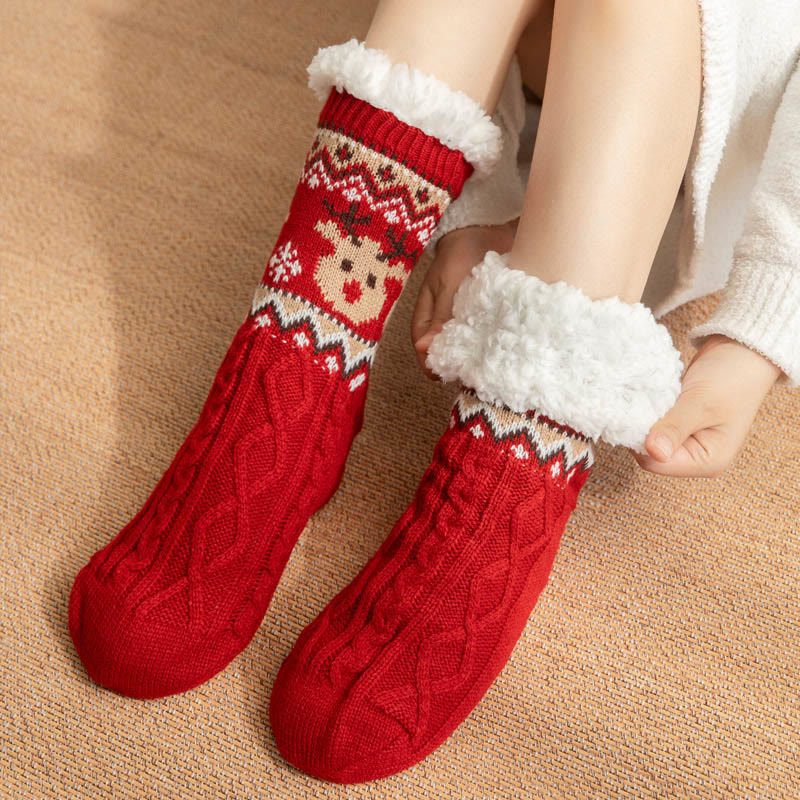 Weihnachtshausschuhe mit Rentier- und Weihnachtsmannmotiv in Übergröße - Rot - EU36-42 (US3-8,5) - image 1