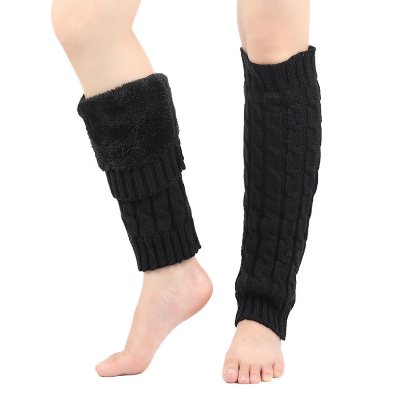 Gestrickte Woll-Zopfmuster-Beinwärmer, dick gefüttert - Schwarz - Einheitsgröße - image 9