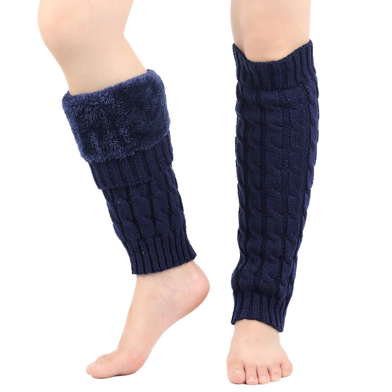 Gestrickte Woll-Zopfmuster-Beinwärmer, dick gefüttert - Marineblau - Einheitsgröße - image 12