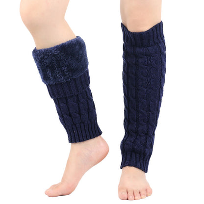 Gestrickte Woll-Zopfmuster-Beinwärmer, dick gefüttert - Marineblau - Einheitsgröße - image 12