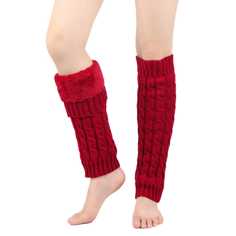 Gestrickte Woll-Zopfmuster-Beinwärmer, dick gefüttert - Rot - Einheitsgröße - image 10