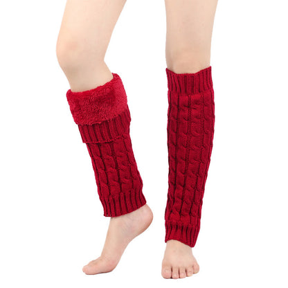 Gestrickte Woll-Zopfmuster-Beinwärmer, dick gefüttert - Rot - Einheitsgröße - image 10