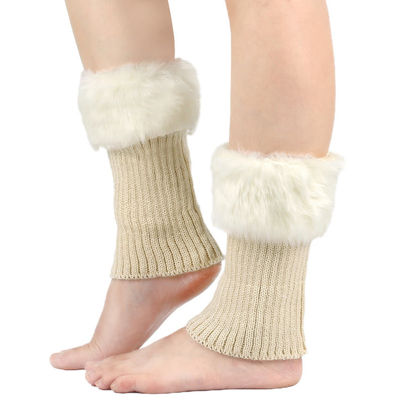 Gestrickte Stulpen mit Pelzbesatz, kurze Beinwärmer - Beige - Einheitsgröße - image 10