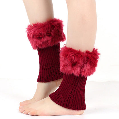 Gestrickte Stulpen mit Pelzbesatz, kurze Beinwärmer - Rot - Einheitsgröße - image 7