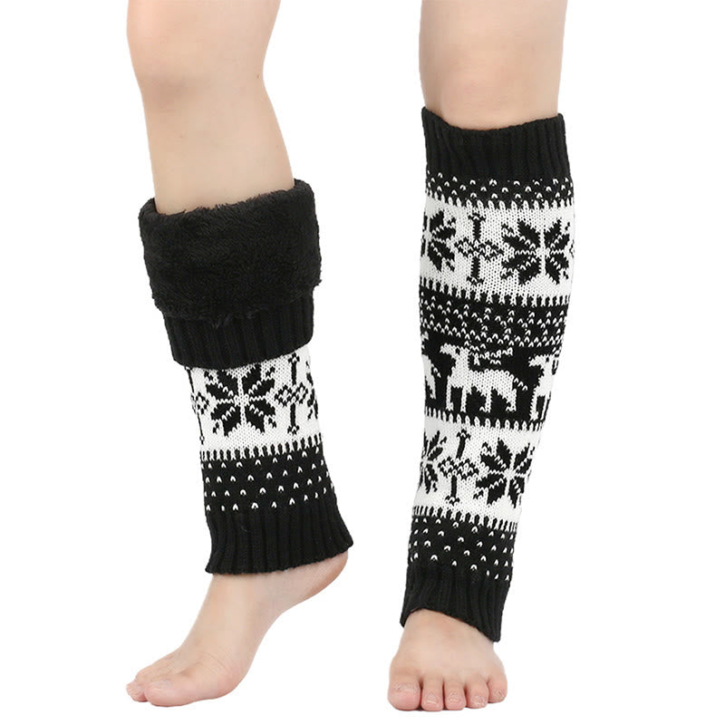 Gestrickte Beinstulpen mit Schneeflockenmuster und Hirschmotiv - Schwarz - Einheitsgröße - image 8