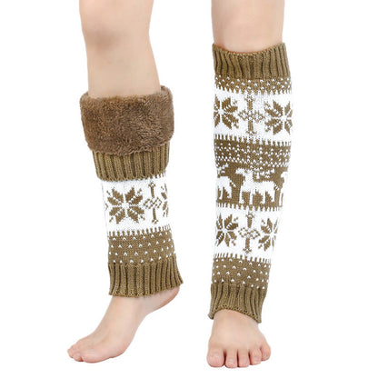 Gestrickte Beinstulpen mit Schneeflockenmuster und Hirschmotiv - Khaki - Einheitsgröße - image 9
