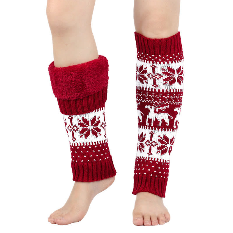 Gestrickte Beinstulpen mit Schneeflockenmuster und Hirschmotiv - Rot - Einheitsgröße - image 2