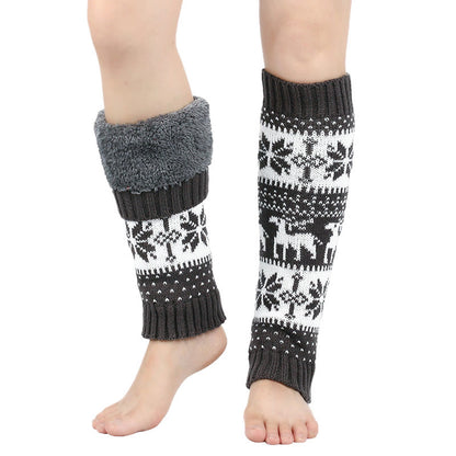 Gestrickte Beinstulpen mit Schneeflockenmuster und Hirschmotiv - Dunkelgrau - Einheitsgröße - image 6