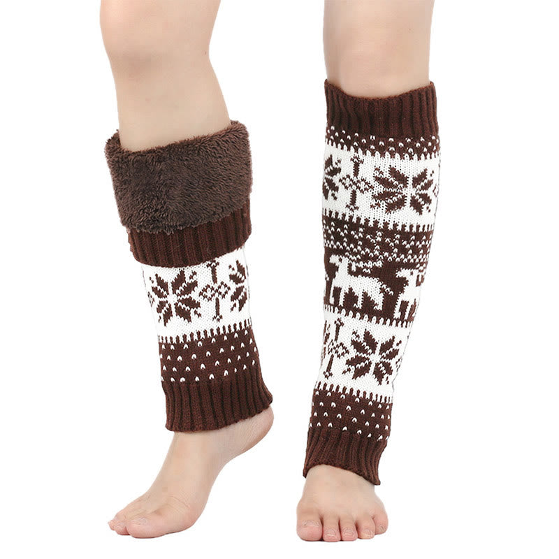 Gestrickte Beinstulpen mit Schneeflockenmuster und Hirschmotiv - Kaffee - Einheitsgröße - image 7