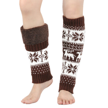 Gestrickte Beinstulpen mit Schneeflockenmuster und Hirschmotiv - Kaffee - Einheitsgröße - image 7
