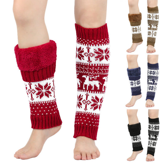 Gestrickte Beinstulpen mit Schneeflockenmuster und Hirschmotiv - image 0