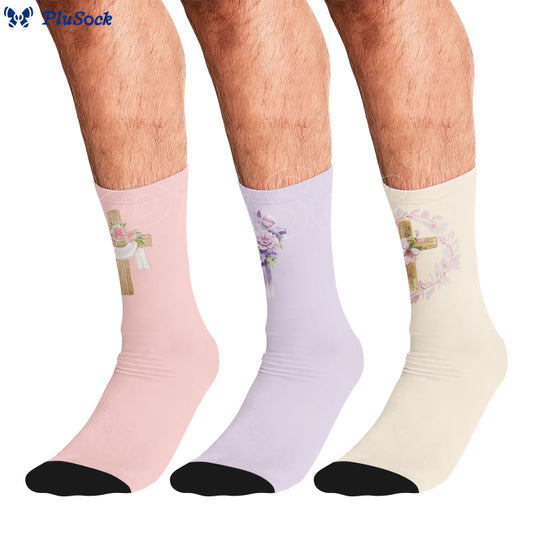 Socken mit Blumenmuster und Kreuzmotiv - image 0