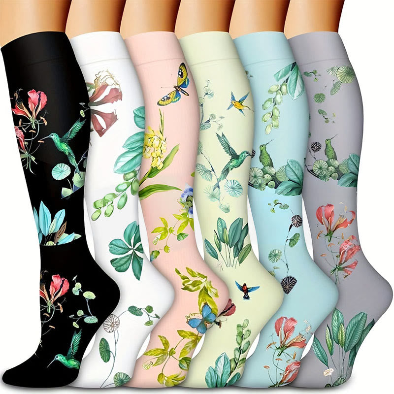 Botanischer Blüten-Kniestrümpfe mit Kompressionsfunktion (6 Paar) - Mehrfarbig - S/M - image 0