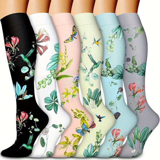 Botanischer Blüten-Kniestrümpfe mit Kompressionsfunktion (6 Paar) - Mehrfarbig - S/M - image 0