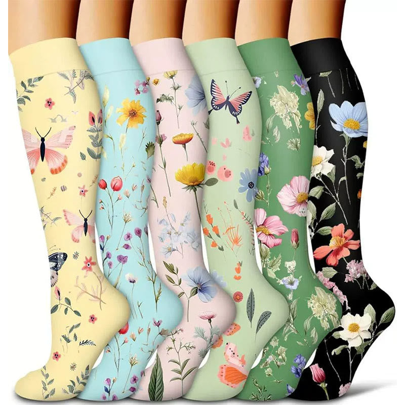Kompressionsstrümpfe mit Frühlingsblumenmuster (6 Paar) - Mehrfarbig - S/M - image 0