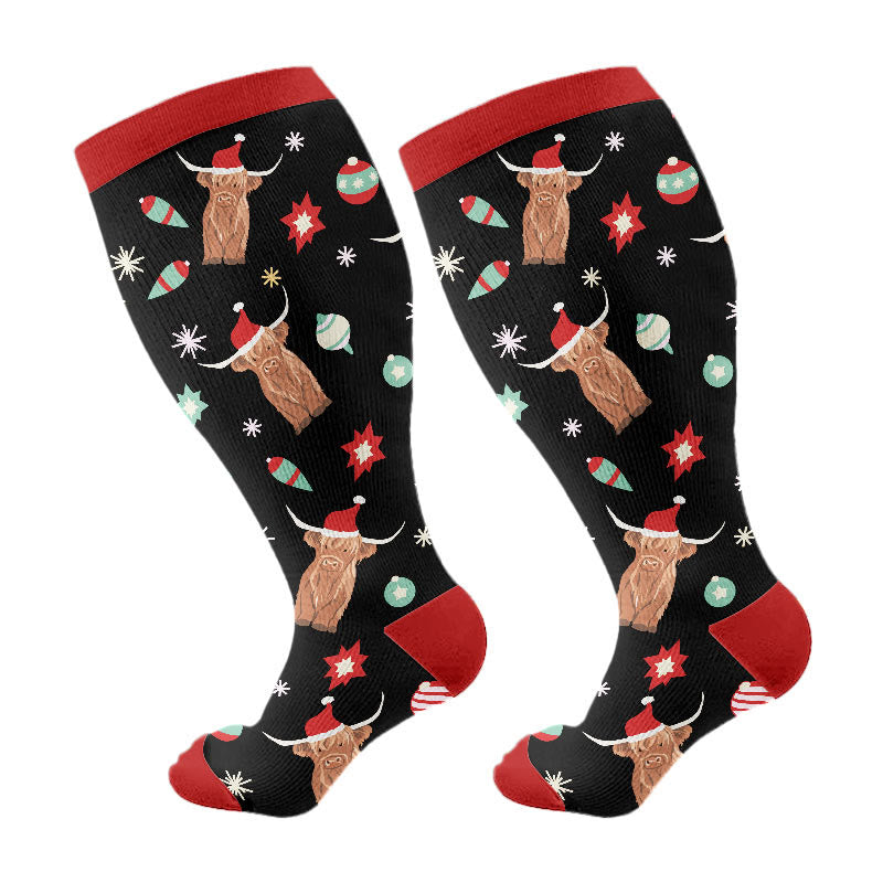 Kompressionsstrümpfe mit Pinguin-, Hirsch- und Kuhmotiven in Übergröße - Schwarz - 4XL - image 7